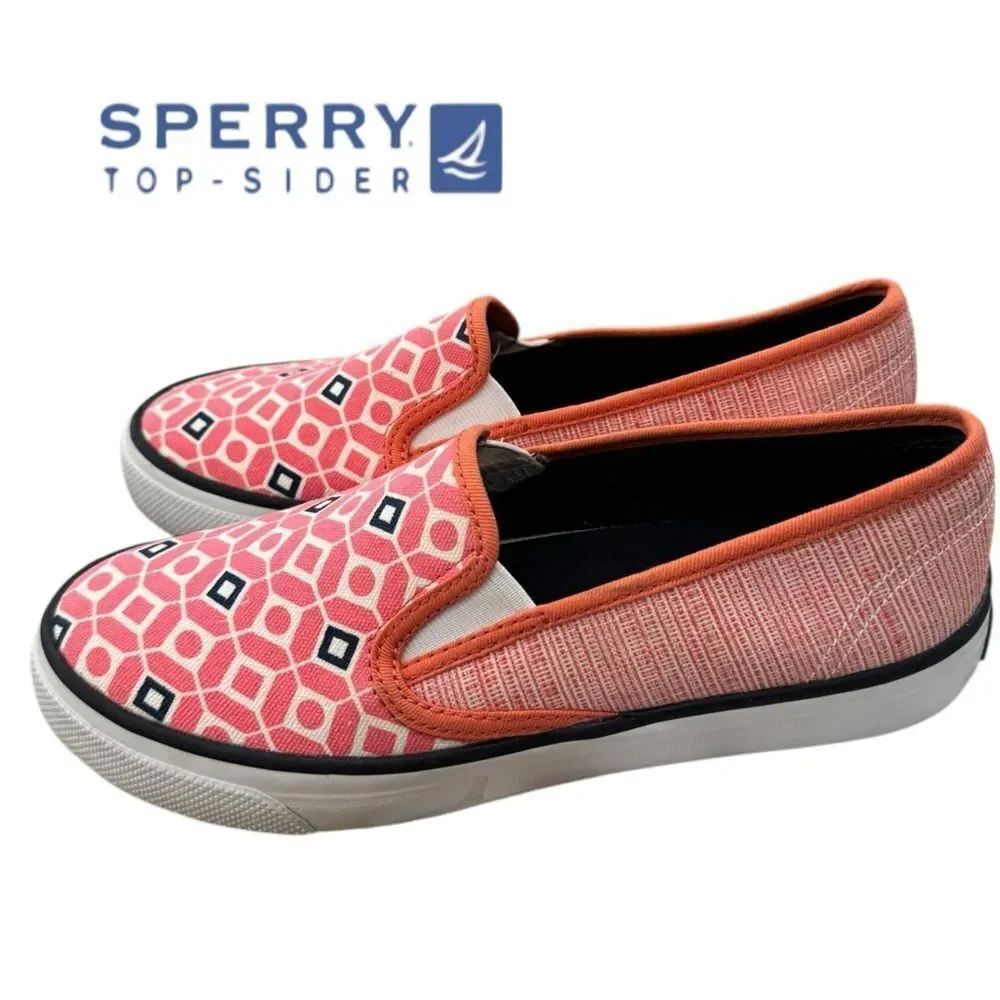 Sperry Top-Sider Women's Canvas Peach Navy Slip-on Loafers Sneakers 6.5